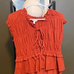 Time and Tru Rust Ruffled Blouse